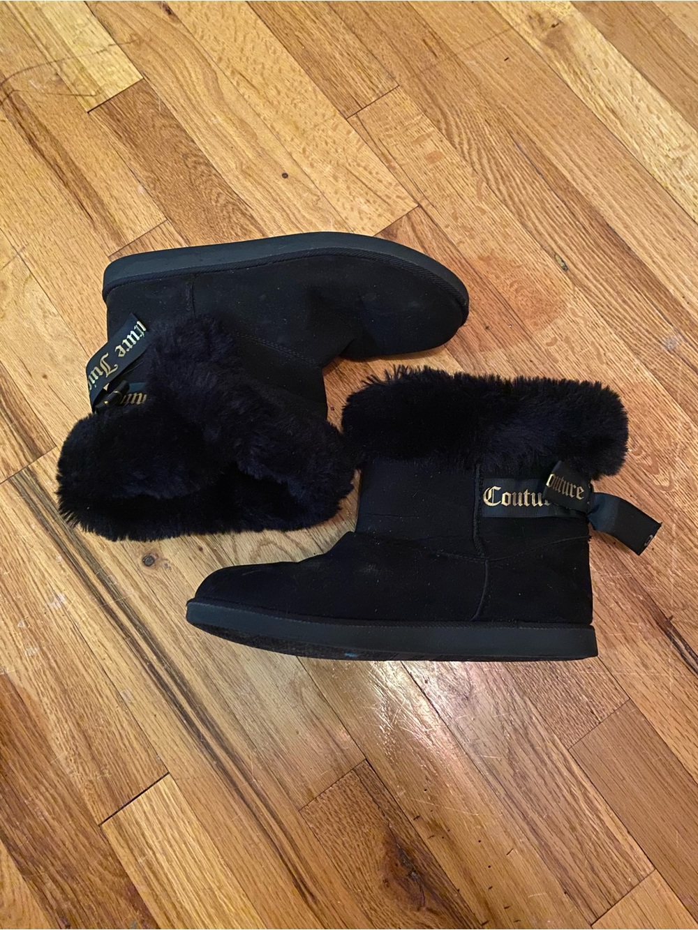 Juicy Couture Black Faux Fur Cuff Ankle Slippers